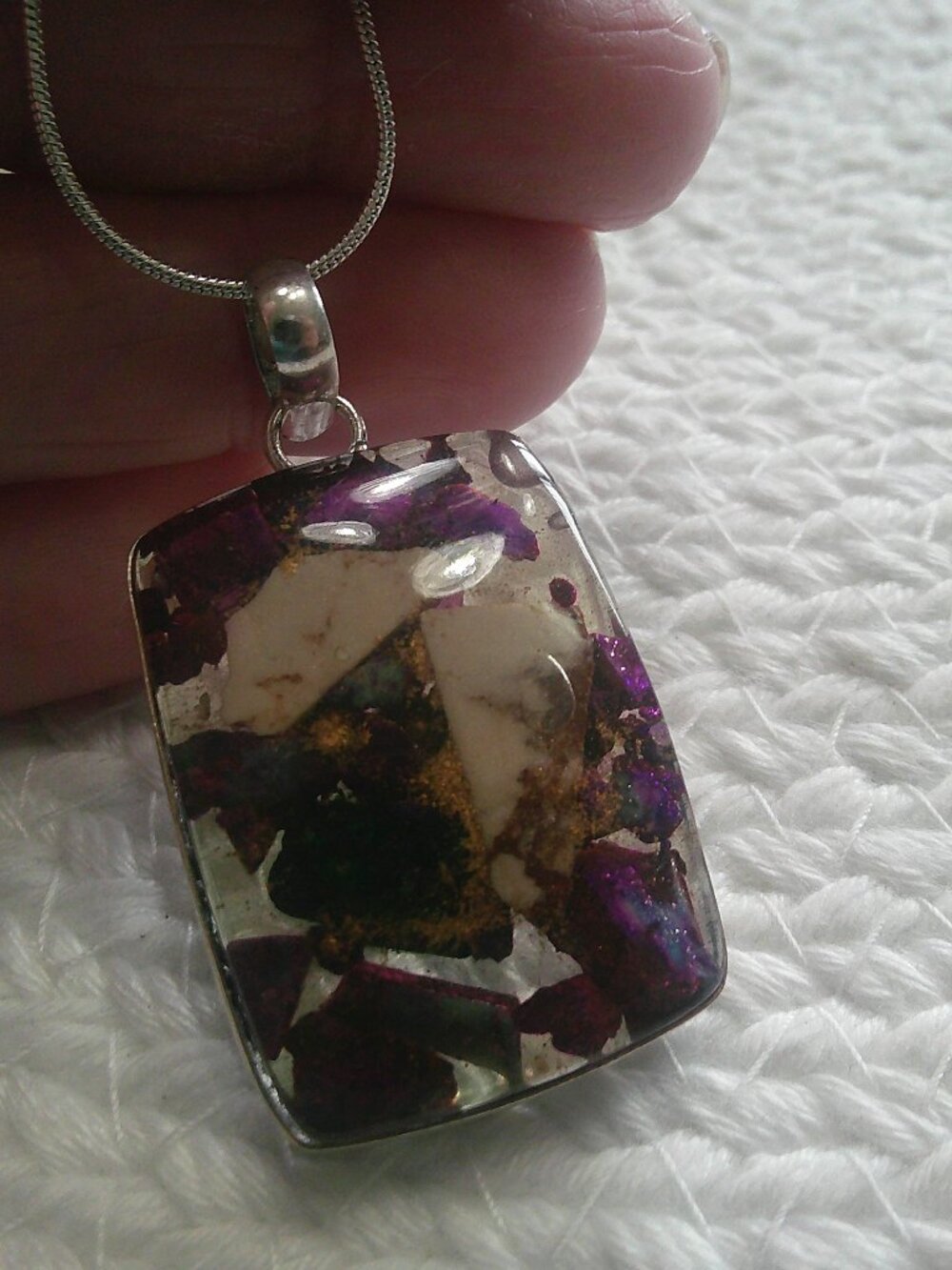 Beautiful OYSTER DICHRONIC GLASS Handmade Sterling 925 Pendant/Chain #309F